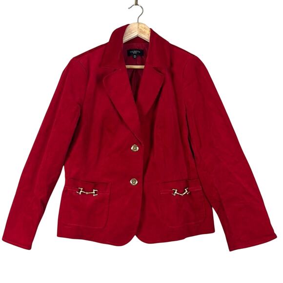 Talbots Corduroy Blazer Womens 14P Red Gold Stretch Cotton Old Money Equestrian - Picture 2 of 5